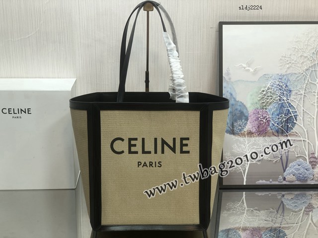Celine專櫃2023新款手提托特包 賽琳大號印花織物和牛皮革方形手袋 sldj2224