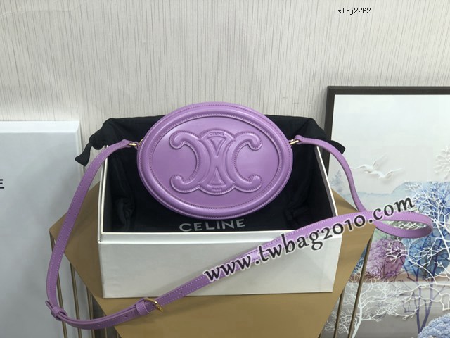 Celine專櫃2023新款經典凱旋門Logo大月餅包斜挎女包 賽琳OVAL CUIR TRIOMPHE大光滑牛皮革橢圓形手袋 sldj2262