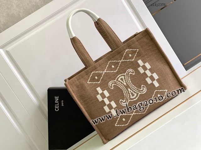 Celine專櫃2023新款CABAS THAIS大號凱旋門刺繡印花織物購物袋 賽琳復古凱旋門徽章托特包 sldj2376