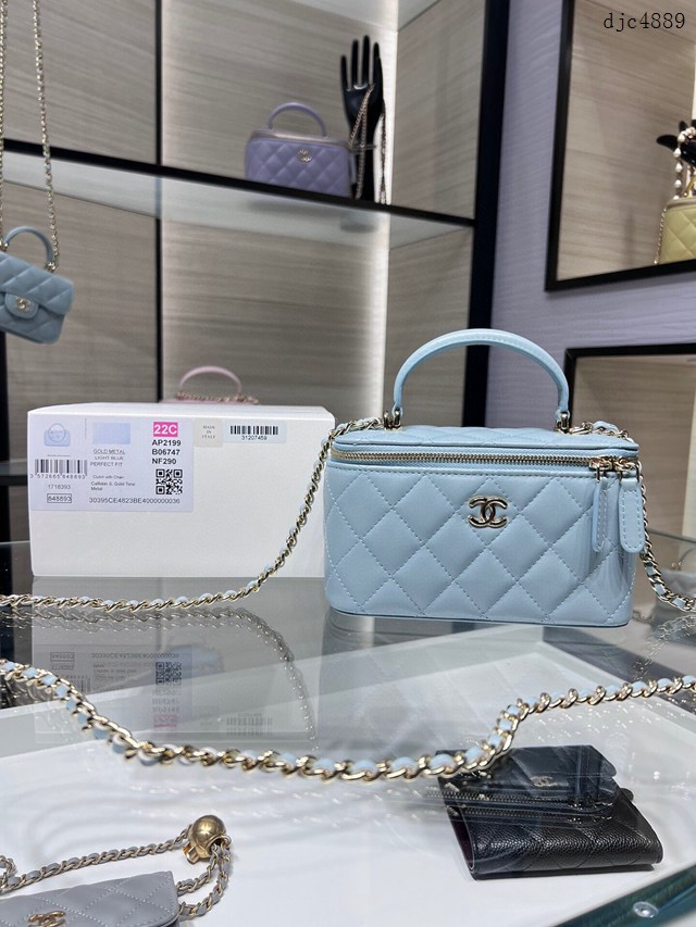 Chanel專櫃2022C新品內配小鏡子手提化妝小盒子 AP2199Y 香奈兒原廠皮小型收納盒女包 djc4889