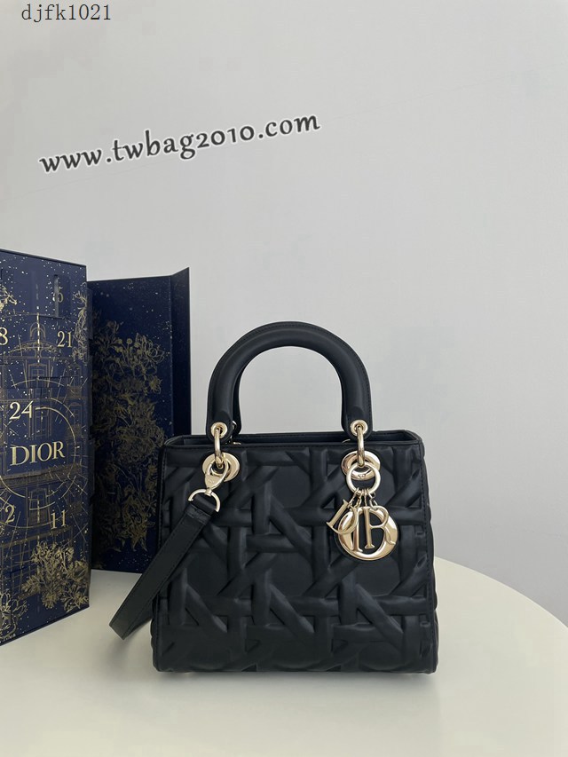 Dior专柜新款迪奥顶级原单Lady最新秋冬系列几何图形手提黑色女包 djfk1021