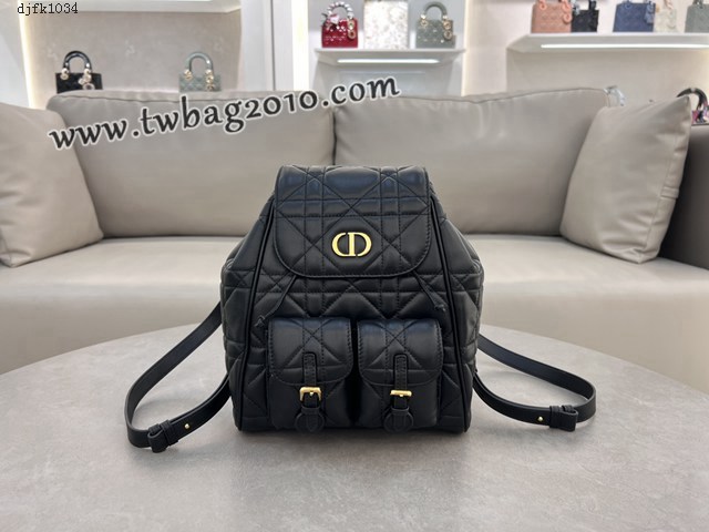Dior专柜新款迪奥顶级原单Caro双肩背包黑色羊皮革超大藤格 djfk1034
