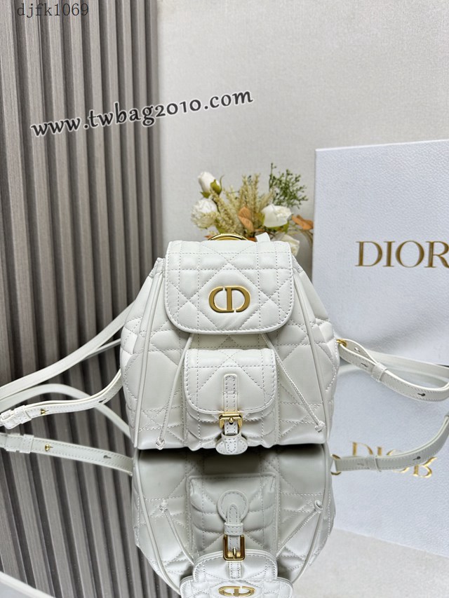 Dior专柜新款迪奥顶级原单Caro双肩背包白色羊皮革超大藤格 djfk1069