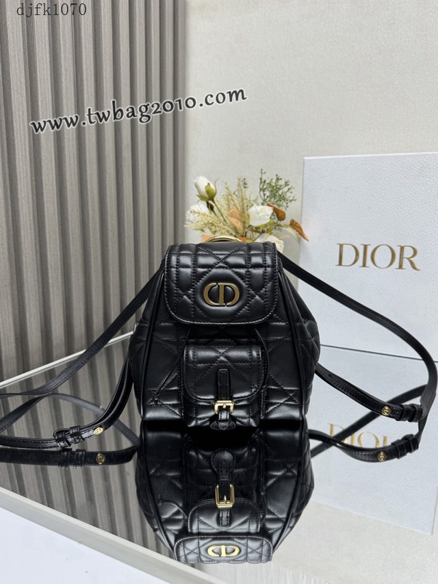 Dior专柜新款迪奥顶级原单Caro双肩背包黑色羊皮革超大藤格 djfk1070