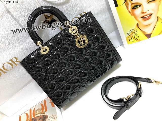Dior专柜新款迪奥顶级原单Lady七格漆皮翻盖手提女包 djfk1114