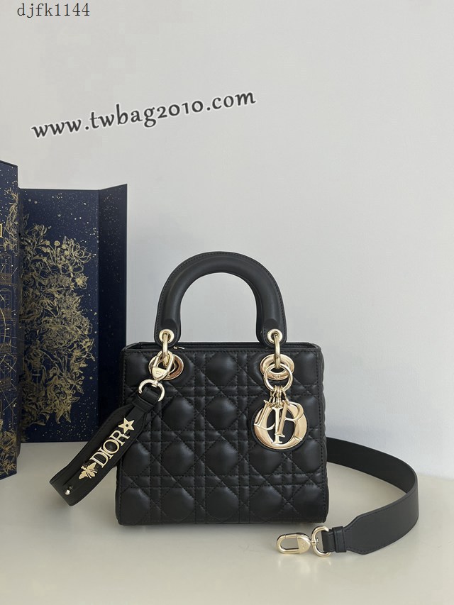 Dior专柜新款迪奥顶级原单黑金Lady戴妃四格系列手提包 djfk1144