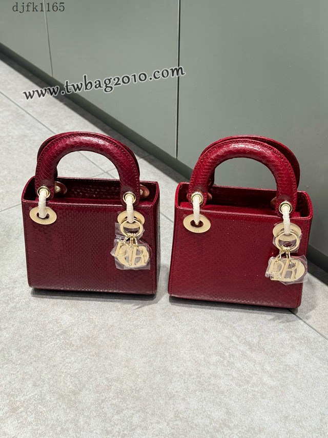 Dior专柜新款Lady女包迪奥顶级原单蟒蛇皮mini三格戴妃手提单肩包 djfk1165