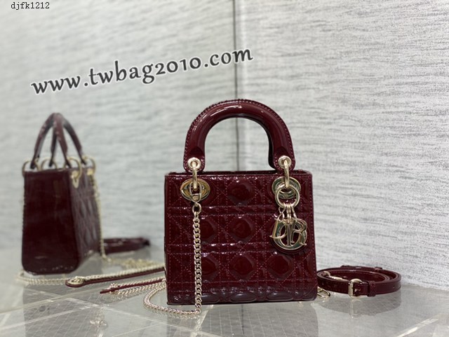 Dior专柜新款Lady女包迪奥顶级原单三格酒红色Classic Lady戴妃包 djfk1212