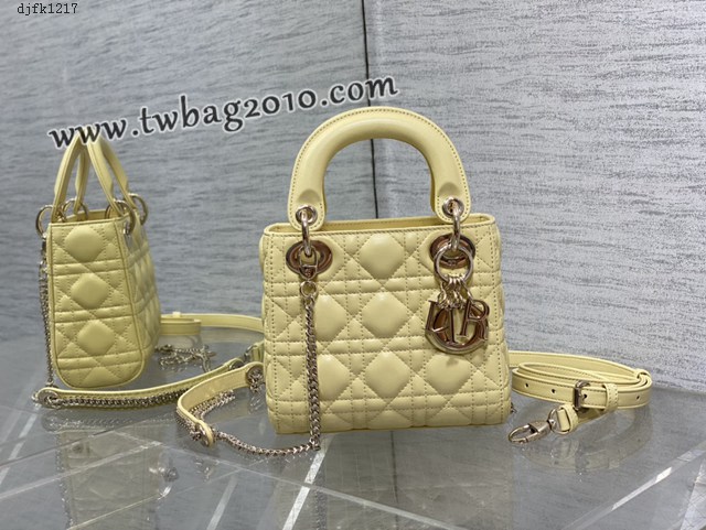 Dior专柜新款Lady女包迪奥顶级原单三格小鸡黄色Classic Lady戴妃包 djfk1217
