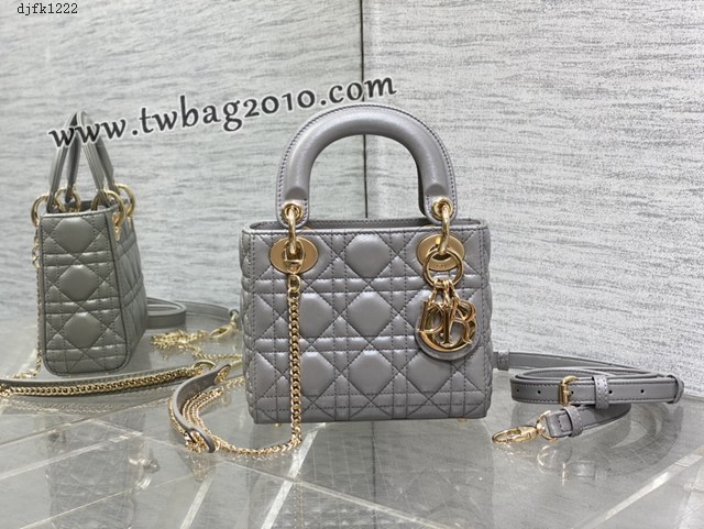 Dior专柜新款Lady女包迪奥顶级原单三格珠光灰Classic Lady戴妃包 djfk1222