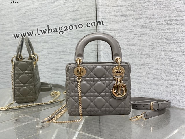 Dior专柜新款Lady女包迪奥顶级原单三格浅灰色Classic Lady戴妃包 djfk1223