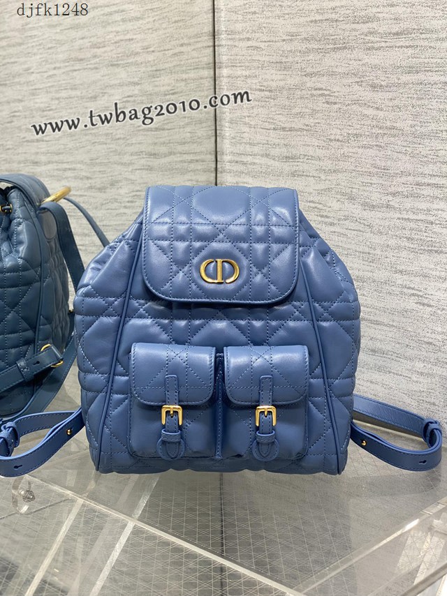 Dior专柜新款迪奥高仿原单蓝色Caro秋冬系列大号双肩包 djfk1248