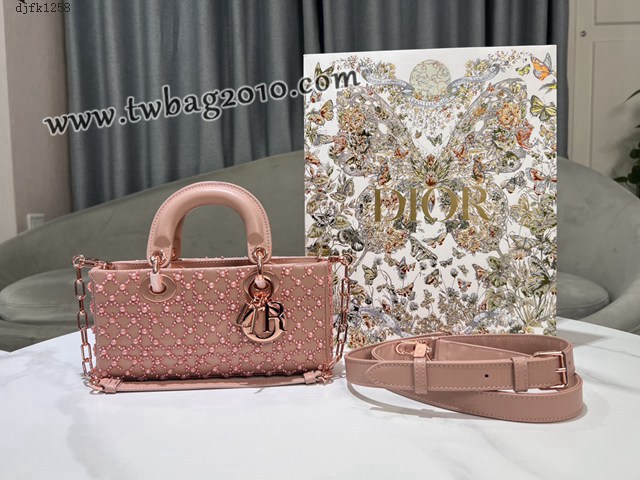 Dior专柜新款迪奥高仿原单Lady D-Joy横版刺绣半颗珍珠白色手提女包 djfk1258