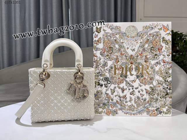 Dior专柜新款迪奥高仿原单Lady四格刺绣半颗珍珠绣金线手提肩背女包 djfk1261