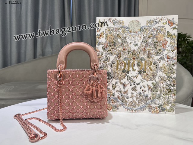 Dior专柜新款Lady女包迪奥高仿原单Lady三格刺绣半颗珍珠手提肩背女包 djfk1262