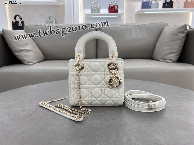 Dior专柜新款Lady女包迪奥高仿原单三格羊皮白色Classic Lady戴妃包 djfk1273