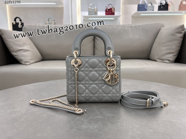 Dior专柜新款Lady女包迪奥高仿原单三格羊皮珠光灰Classic Lady戴妃包 djfk1276