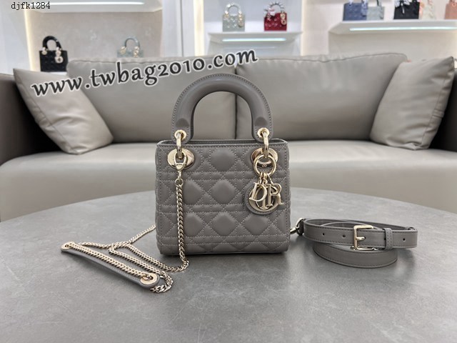 Dior专柜新款Lady女包迪奥高仿原单三格羊皮浅灰Classic Lady戴妃包 djfk1284