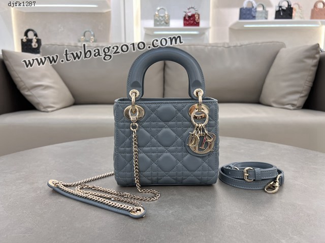 Dior专柜新款Lady女包迪奥高仿原单三格羊皮雾霾蓝Classic Lady戴妃包 djfk1287