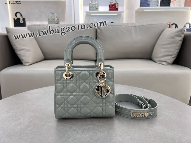 Dior专柜新款迪奥高仿原单四格漆皮酒红Lady戴妃手提女包 djfk1322