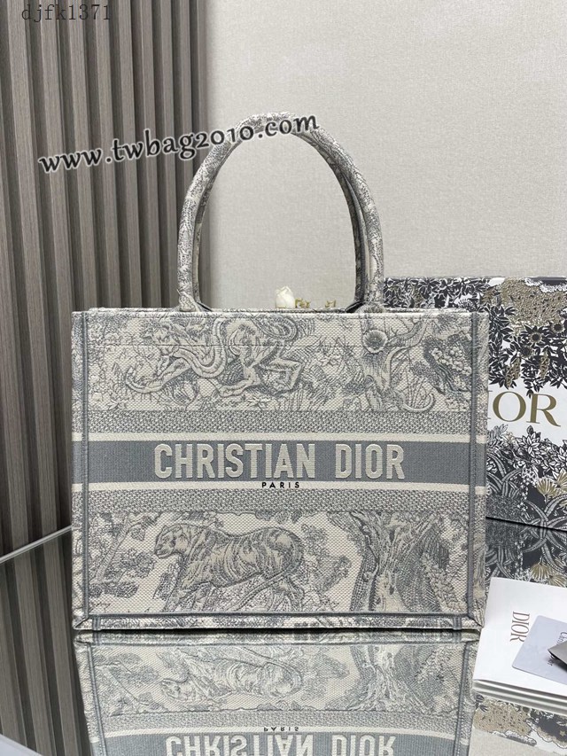 Dior专柜新款TOTE包迪奥高仿原单经典旧灰虎中号购物袋手提托特包 djfk1371