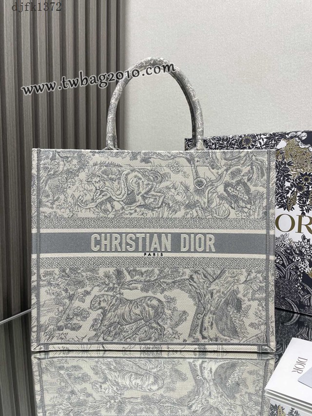Dior专柜新款TOTE包迪奥高仿原单旧灰虎大号购物袋手提托特包 djfk1372