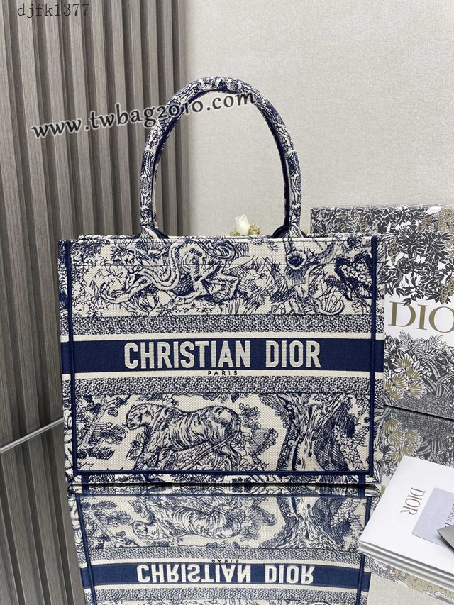 Dior专柜新款TOTE包迪奥高仿原单经典经典蓝虎中号购物袋手提托特包 djfk1377