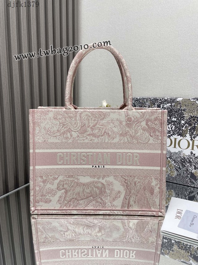 Dior专柜新款TOTE包迪奥高仿原单经典粉老虎中号购物袋手提托特包 djfk1379