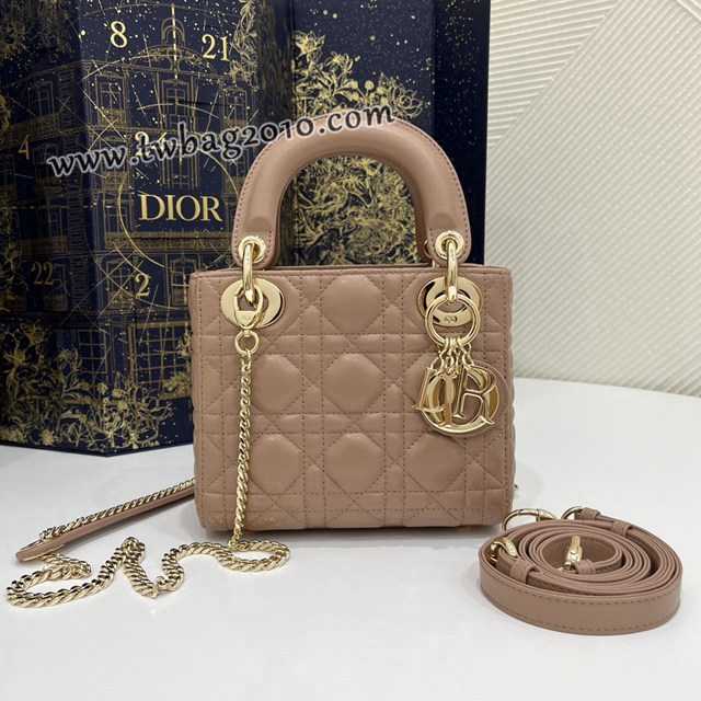 Dior专柜新款Lady女包迪奥高仿原单豆沙粉金Classic Lady戴妃包三格手提女包 djfk1421