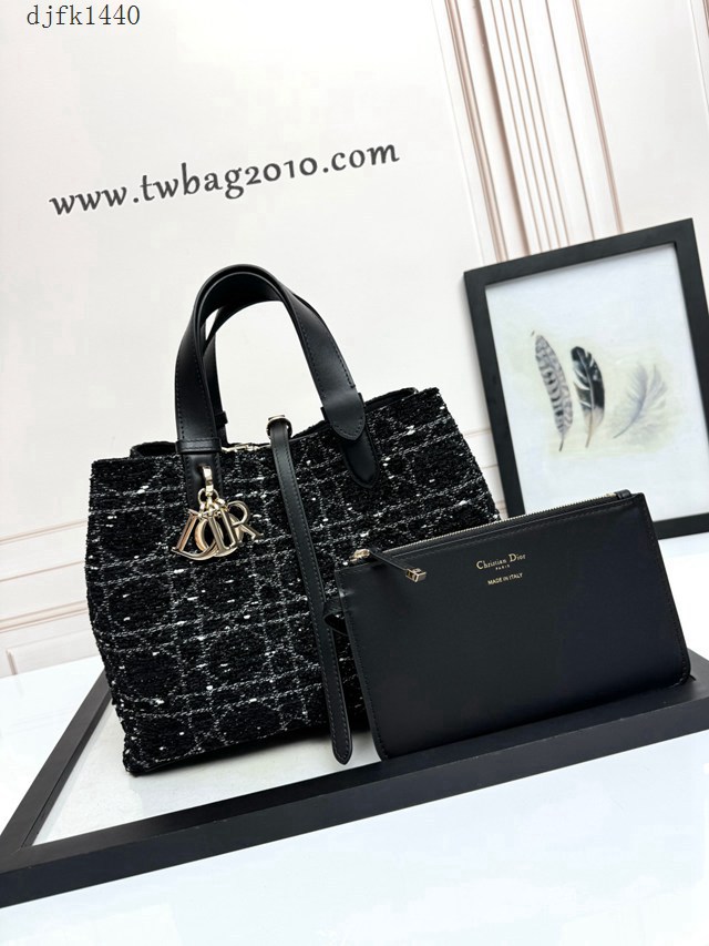 Dior专柜新款迪奥高仿原单中号黑大格布Toujours手袋手提女包 djfk1440