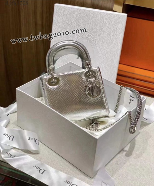 Dior专柜新款Lady女包迪奥高仿原单蟒蛇皮Ladymini三格戴妃手提单肩包 djfk1528