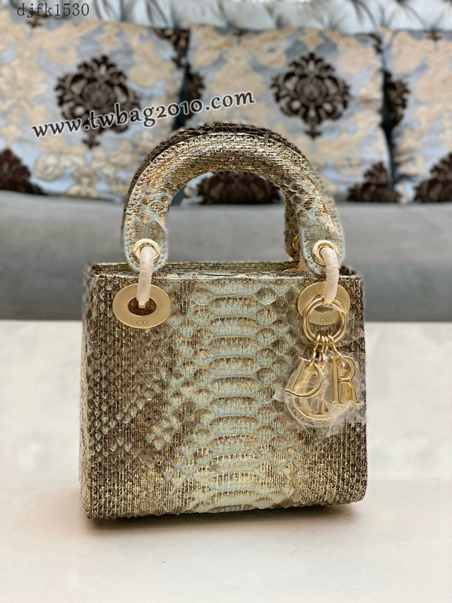Dior专柜新款Lady女包迪奥高仿原单蟒蛇皮Ladymini三格戴妃手提单肩包 djfk1530