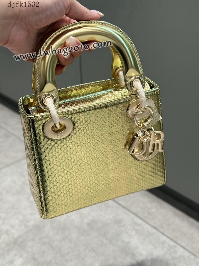 Dior专柜新款Lady女包迪奥高仿原单蟒蛇皮Ladymini三格戴妃手提单肩包 djfk1532