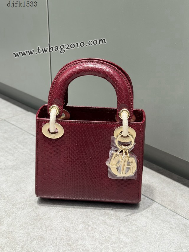 Dior专柜新款Lady女包迪奥高仿原单蟒蛇皮Ladymini三格戴妃手提单肩包 djfk1533