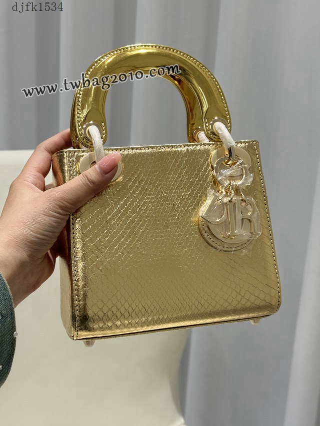 Dior专柜新款Lady女包迪奥高仿原单蟒蛇皮Ladymini三格戴妃手提单肩包 djfk1534