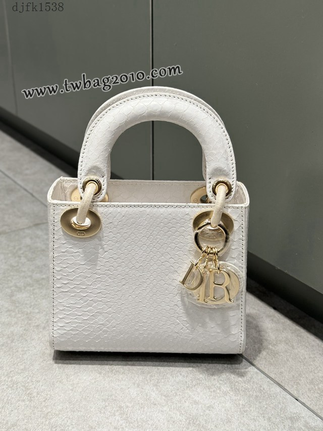 Dior专柜新款Lady女包迪奥高仿原单蟒蛇皮Ladymini三格戴妃手提单肩包 djfk1538