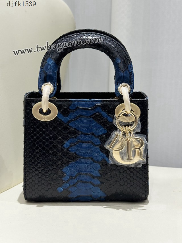Dior专柜新款Lady女包迪奥高仿原单蟒蛇皮Ladymini三格戴妃手提单肩包 djfk1539