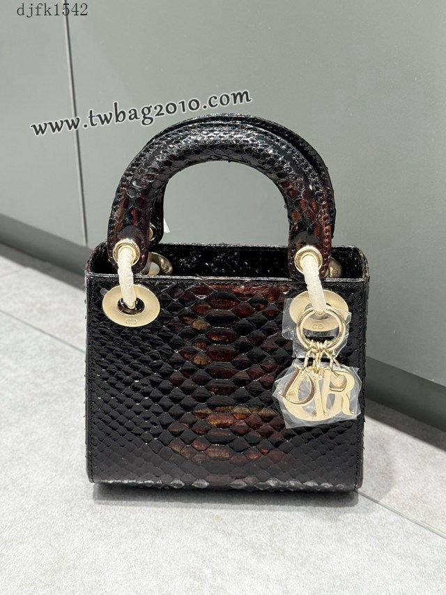 Dior专柜新款Lady女包迪奥高仿原单蟒蛇皮Ladymini三格戴妃手提单肩包 djfk1542