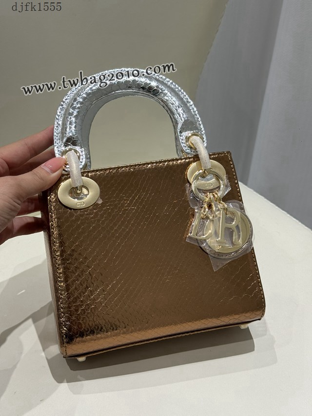 Dior专柜新款Lady女包迪奥高仿原单蟒蛇皮Ladymini三格戴妃手提单肩包 djfk1555