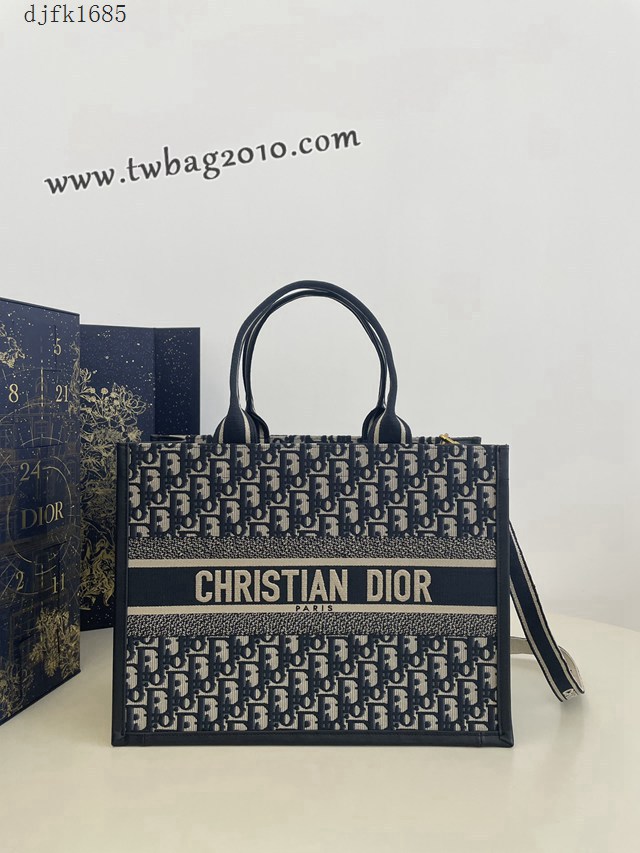 Dior专柜新款迪奥高仿原单蓝色老花中号Tote托特包购物包 djfk1685