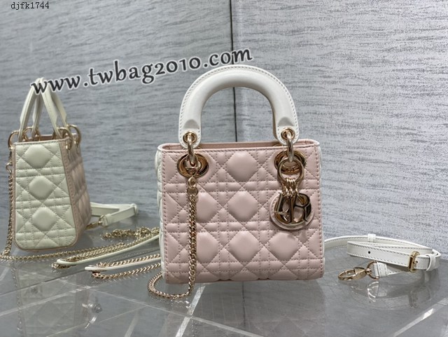 Dior专柜新款迪奥高仿原单胭脂粉拼白Classic Lady戴妃包 djfk1744