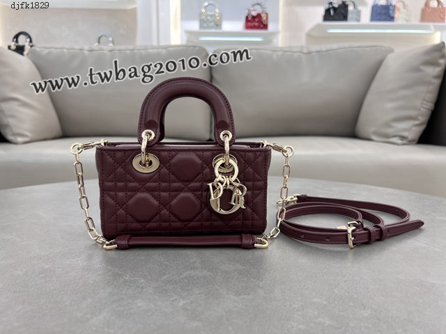 Dior专柜新款迪奥高仿原单酒红羊皮Lady D-Joy手袋手提肩背斜挎女包 djfk1829