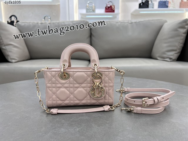 Dior专柜新款迪奥高仿原单胭脂粉羊皮Lady D-Joy手袋手提肩背斜挎女包 djfk1835