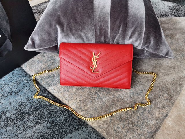 YSL专柜款女包 聖羅蘭經典款MONOGRAM魚子醬原廠皮信封包 YSL肩背斜挎包 377828  jjh1049