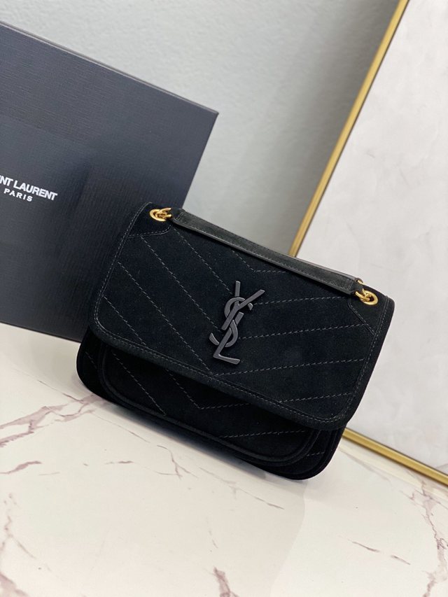 YSL专柜款女包 聖羅蘭經典款MONOGRAM翻蓋麂皮手袋 YSL肩背斜挎包 533037  jjh1072