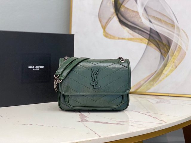 YSL专柜款女包 聖羅蘭經典款Niki油蠟抓皺牛皮包包 YSL肩背斜挎包 533037  jjh1090
