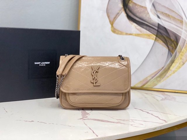 YSL专柜款女包 聖羅蘭經典款Niki油蠟抓皺牛皮包包 YSL肩背斜挎包 533037  jjh1091