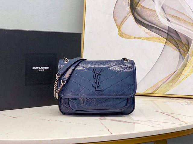 YSL专柜款女包 聖羅蘭經典款Niki油蠟抓皺牛皮包包 YSL肩背斜挎包 533037  jjh1093