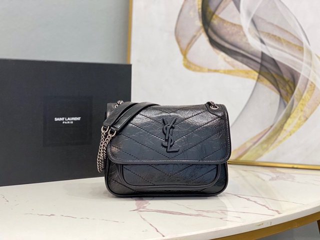YSL专柜款女包 聖羅蘭經典款Niki油蠟抓皺牛皮包包 YSL肩背斜挎包 533037  jjh1094