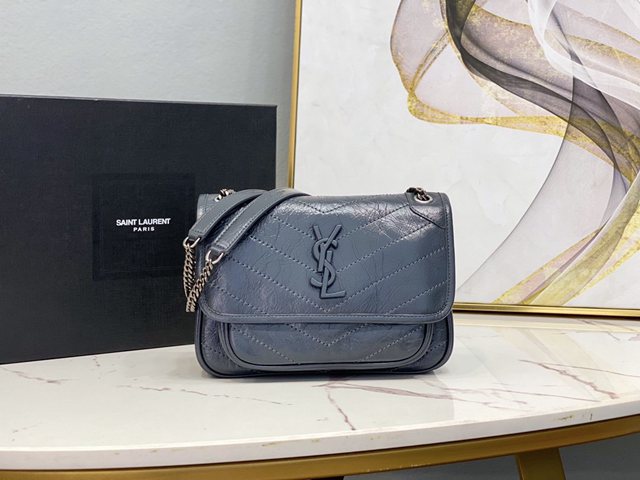 YSL专柜款女包 聖羅蘭經典款油蠟抓皺牛皮小號郵差包 YSL肩背斜挎包 533037  jjh1095
